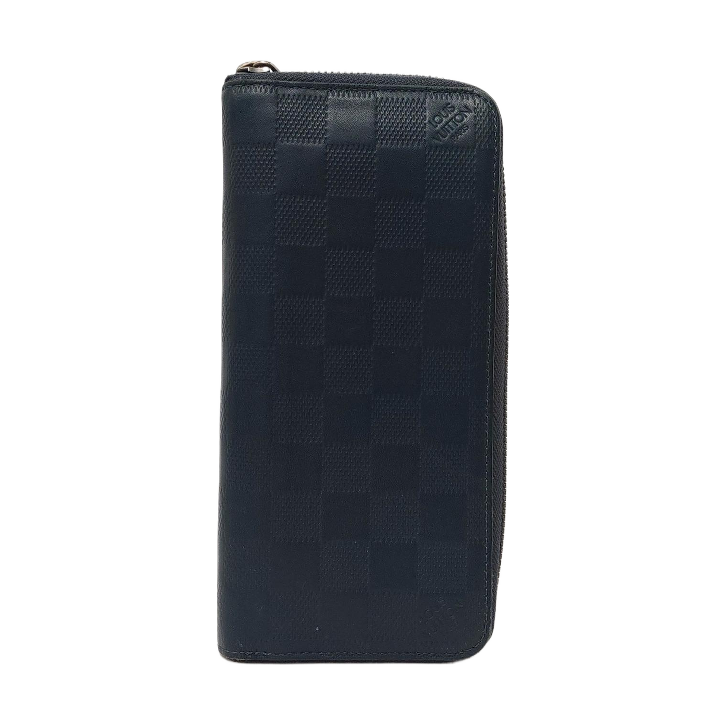 LOUIS VUITTON Dark Blue Cowhide Checkered Wallet Silver Hardware-(SKU)-954637062
