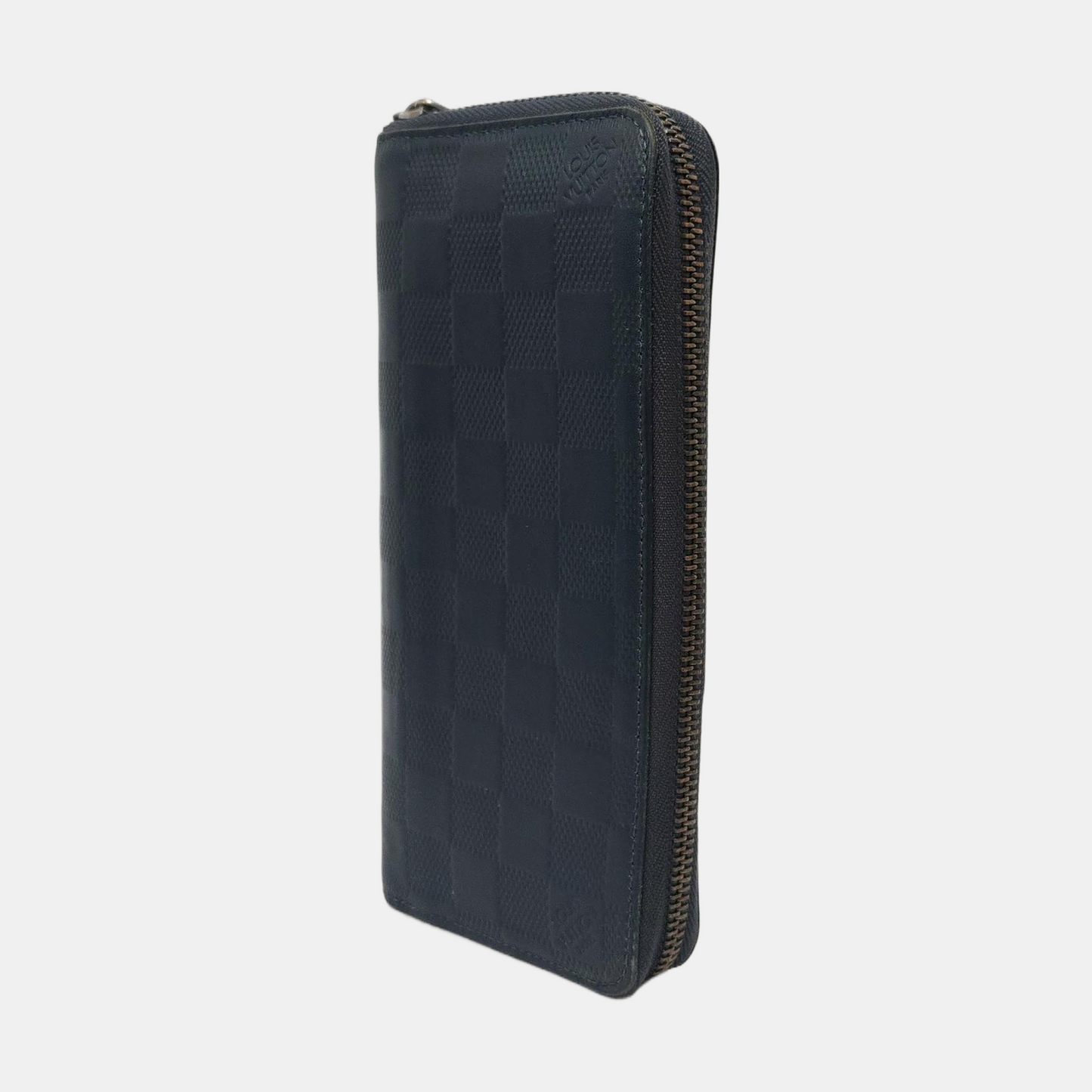 LOUIS VUITTON Dark Blue Cowhide Checkered Wallet Silver Hardware-(SKU)-954637062
