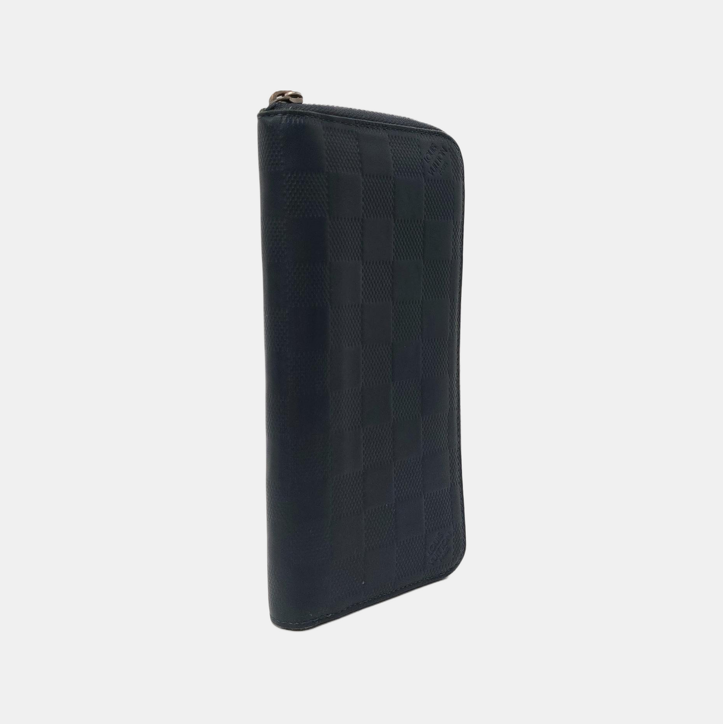 LOUIS VUITTON Dark Blue Cowhide Checkered Wallet Silver Hardware-(SKU)-954637062