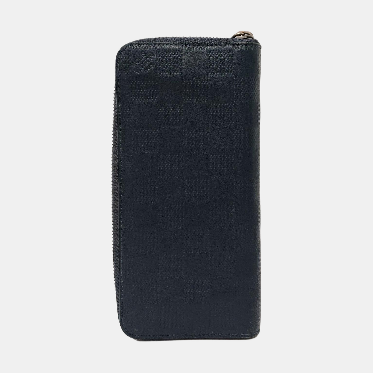 LOUIS VUITTON Dark Blue Cowhide Checkered Wallet Silver Hardware-(SKU)-954637062