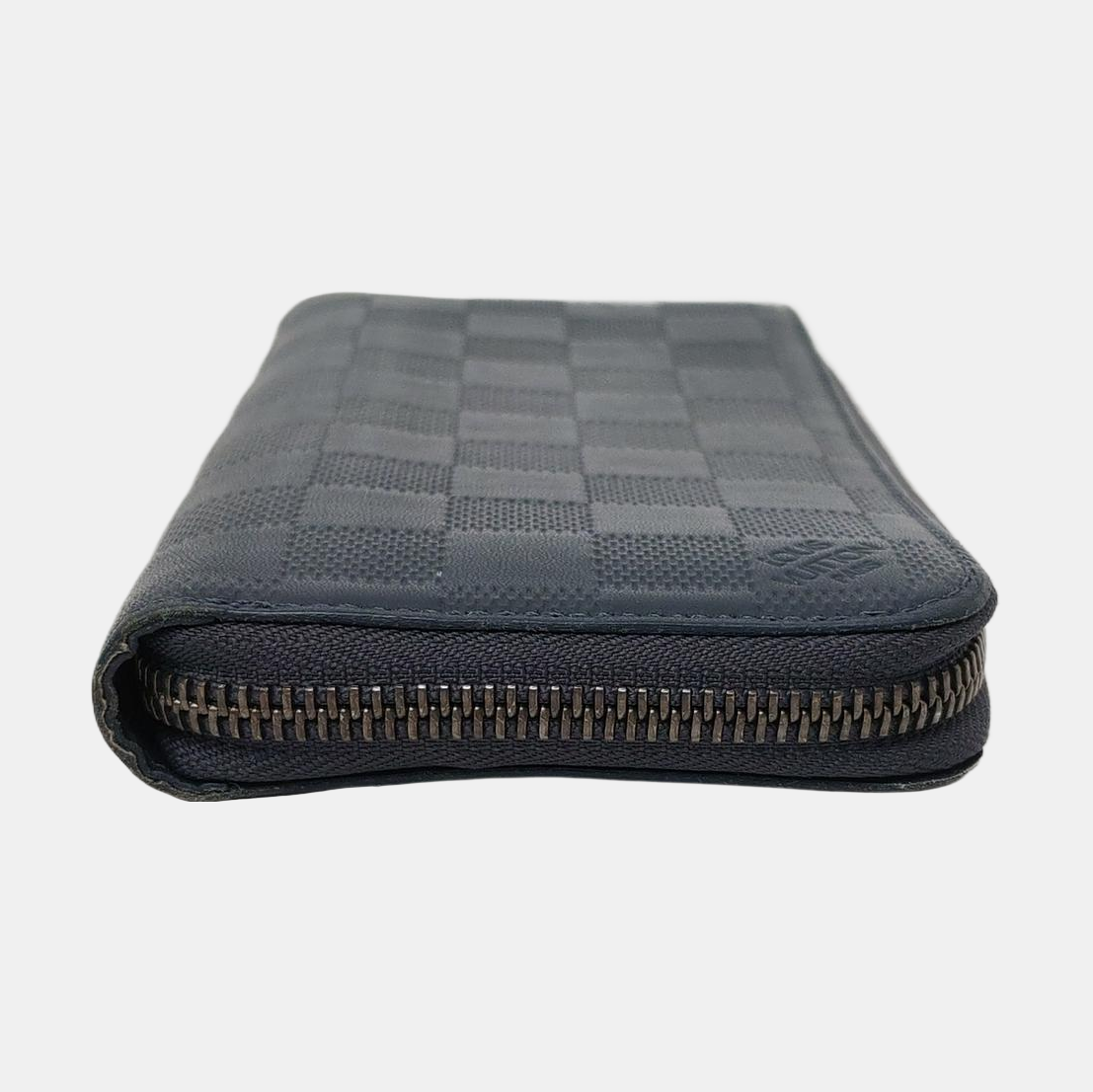 LOUIS VUITTON Dark Blue Cowhide Checkered Wallet Silver Hardware-(SKU)-954637062
