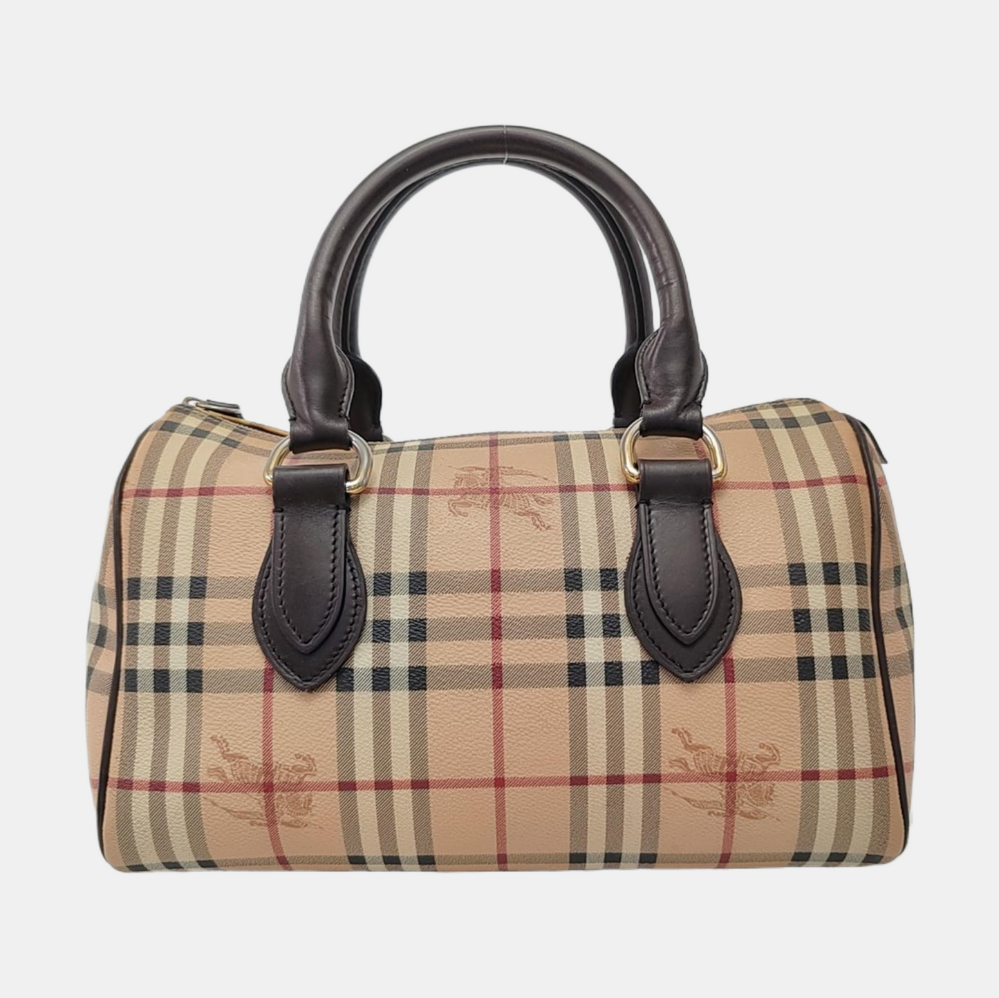 BURBERRY Khaki Coated Canvas War Horse Grain Handbag Golden hardware-(SKU)-954766692