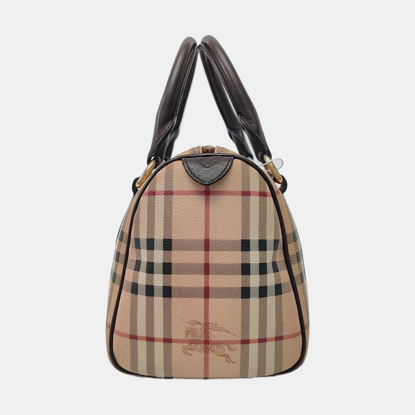 BURBERRY Khaki Coated Canvas War Horse Grain Handbag Golden hardware-(SKU)-954766692