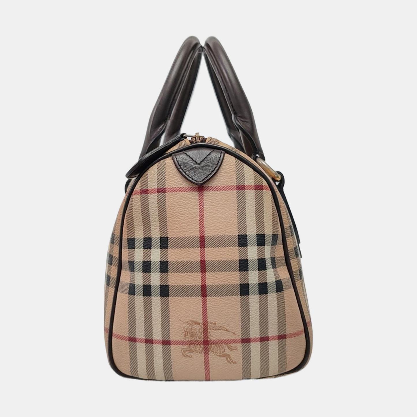 BURBERRY Khaki Coated Canvas War Horse Grain Handbag Golden hardware-(SKU)-954766692