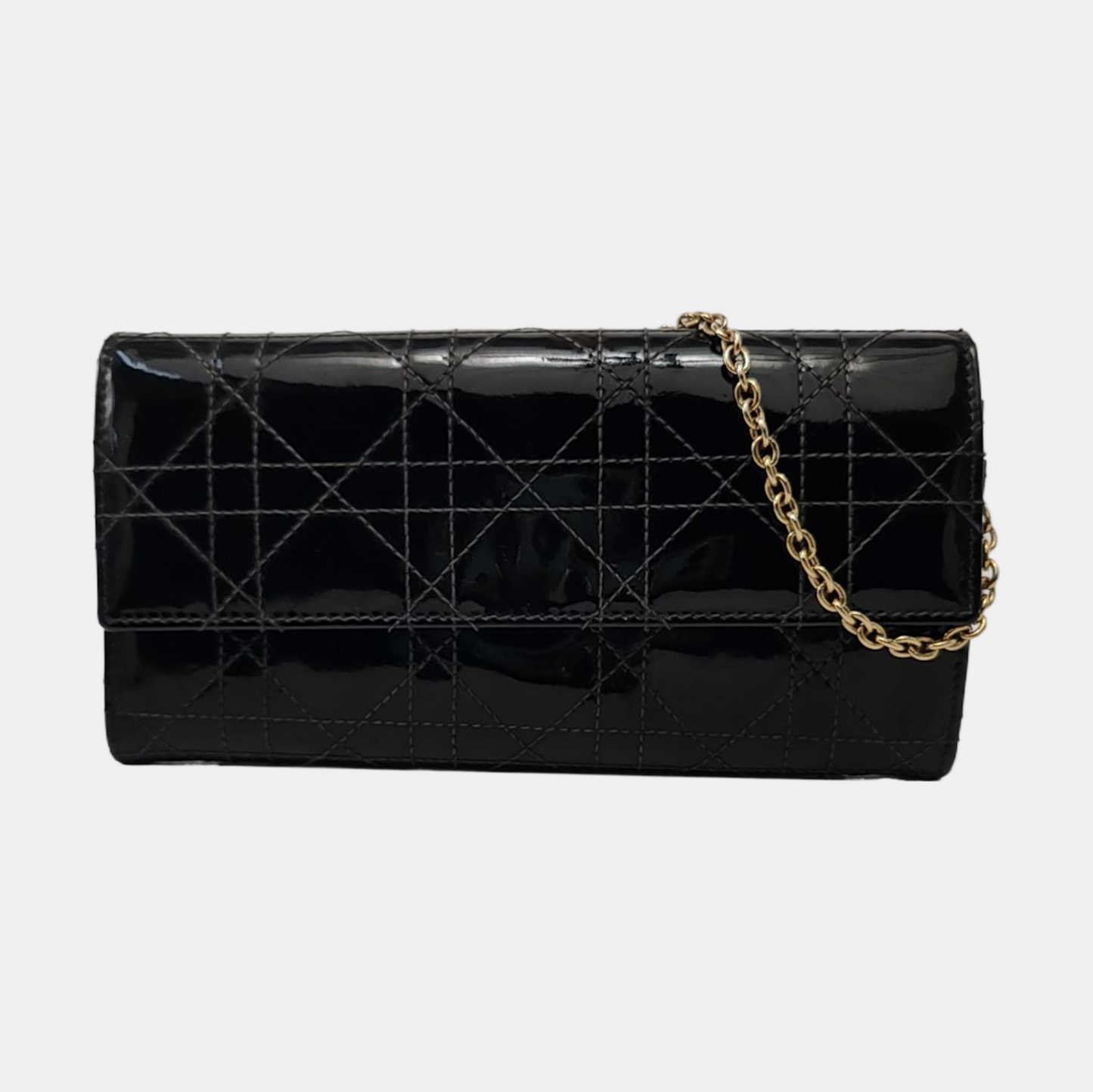 DIOR Lady Dior Black Patent Leather Wicker Pattern Quilted Handbag Golden hardware-(SKU)-954980495
