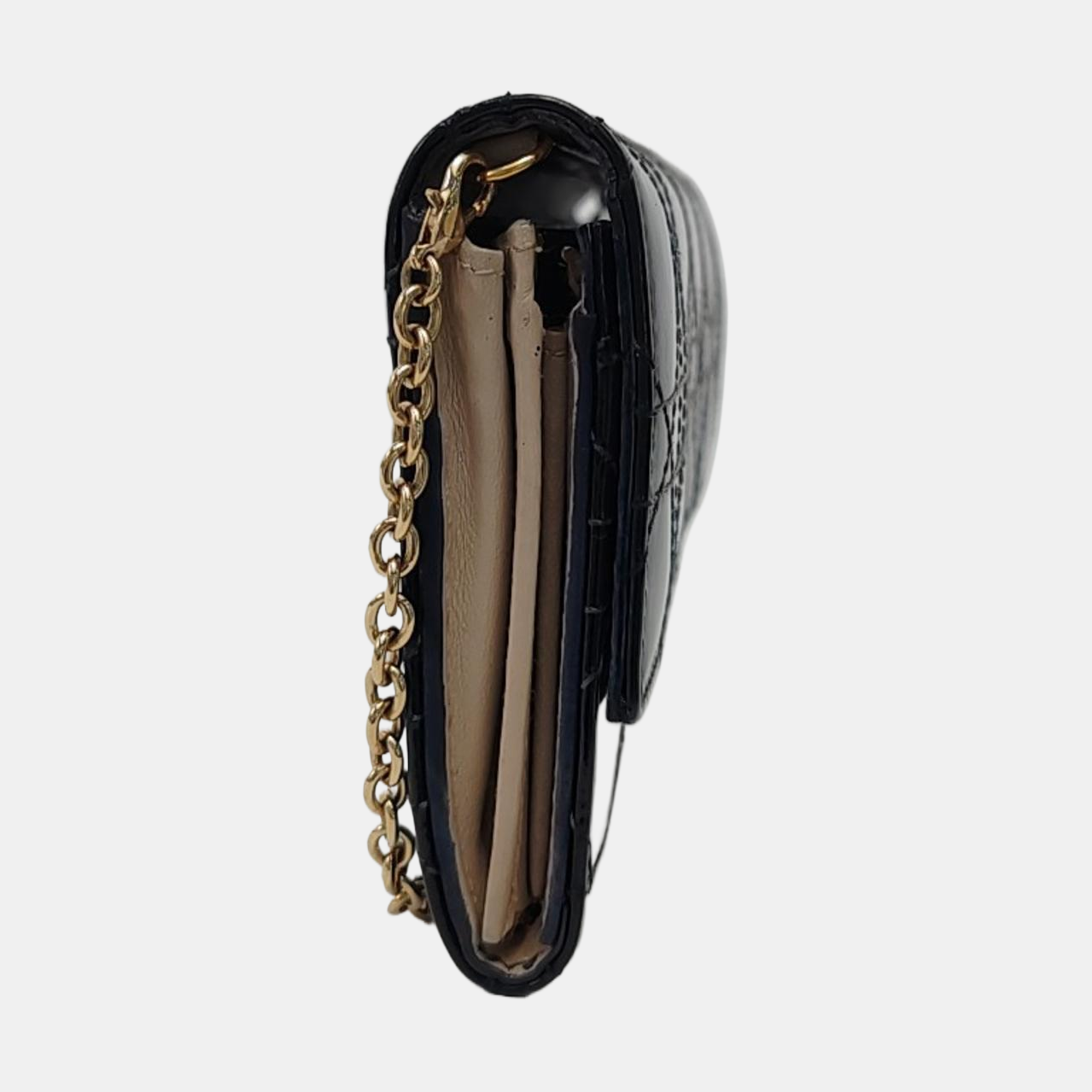 DIOR Lady Dior Black Patent Leather Wicker Pattern Quilted Handbag Golden hardware-(SKU)-954980495