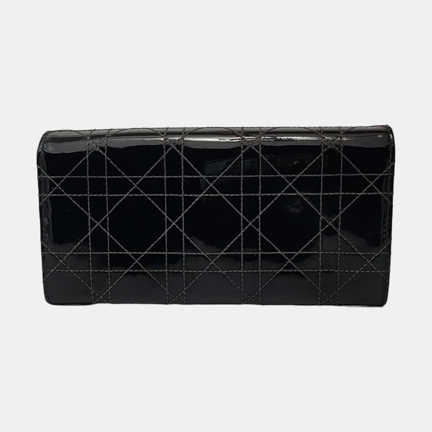 DIOR Lady Dior Black Patent Leather Wicker Pattern Quilted Handbag Golden hardware-(SKU)-954980495