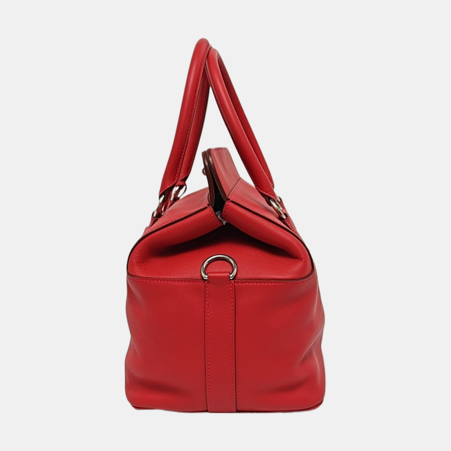 HERMÈS Toolbox 26 Peony Red Evercolor Leather Shoulder Bag with Silver Hardware, T Clasp, Detachable Strap-(SKU)-954919312