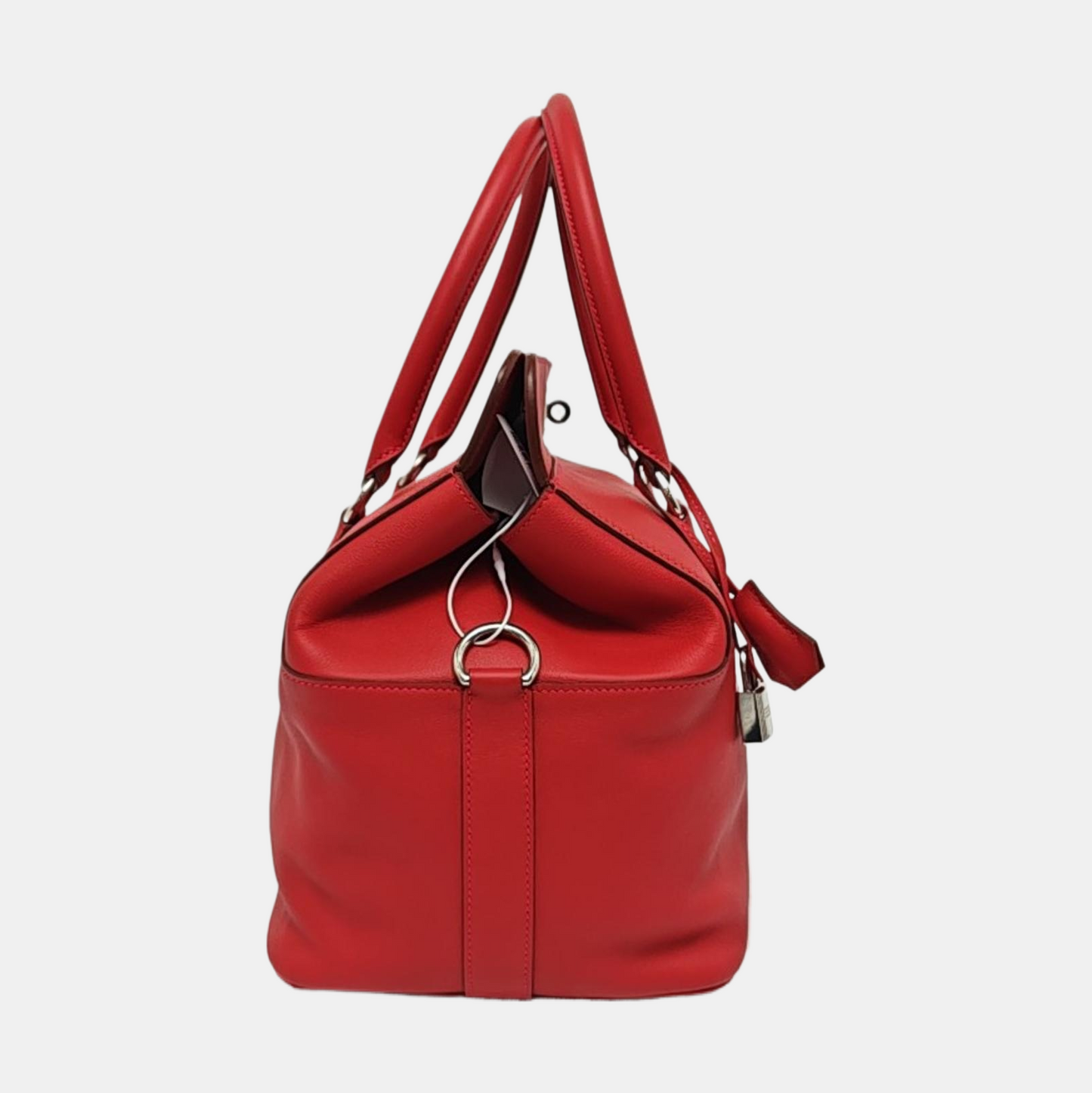HERMÈS Toolbox 26 Peony Red Evercolor Leather Shoulder Bag with Silver Hardware, T Clasp, Detachable Strap-(SKU)-954919312