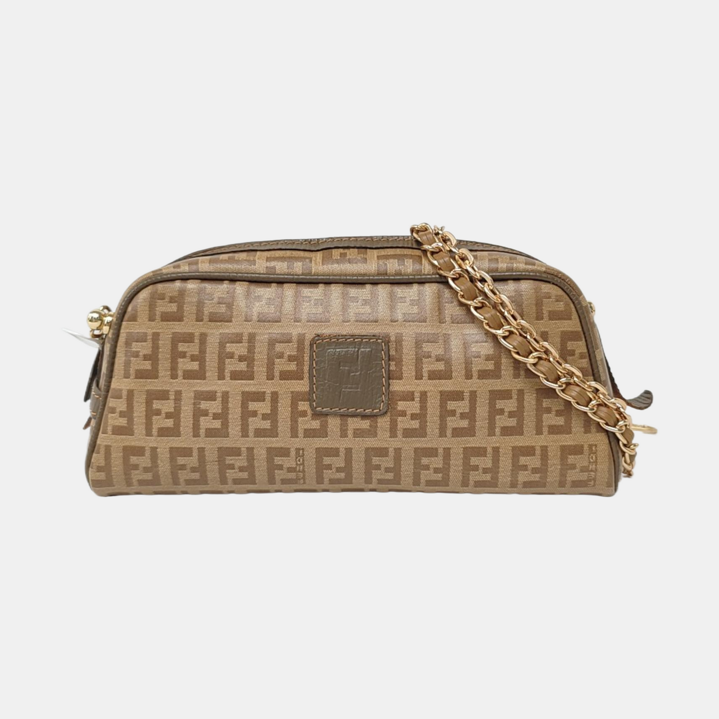 FENDI 棕色涂层帆布双F手拿包 Golden hardware-(SKU)-954837981