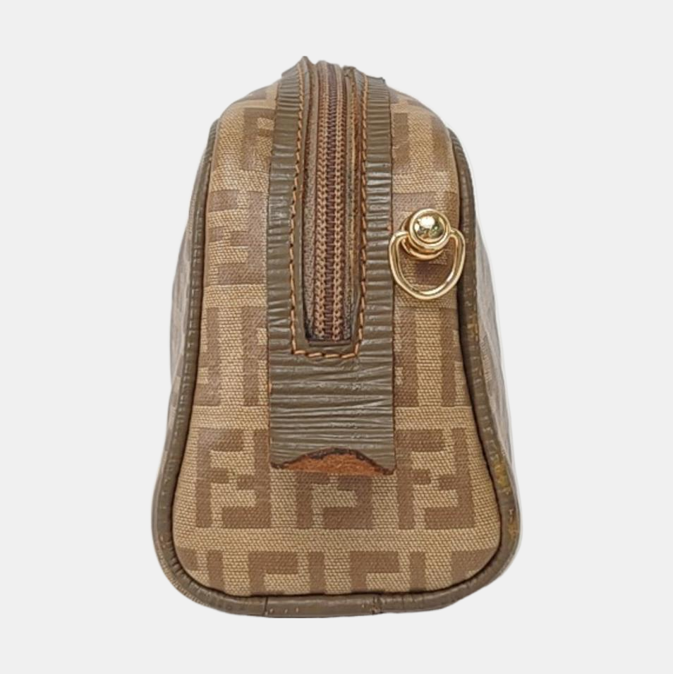FENDI 棕色涂层帆布双F手拿包 Golden hardware-(SKU)-954837981