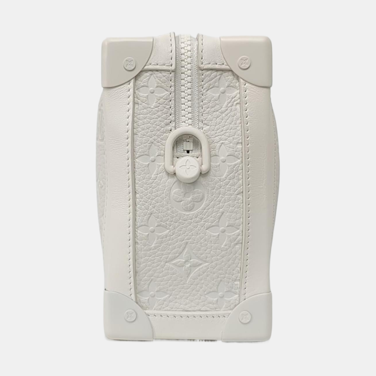 LOUIS VUITTON SOFT TRUNK White Cowhide Monogram Embossed Crossbody Bag Handbag Shoulder Bag White Hardware-(SKU)-955121168