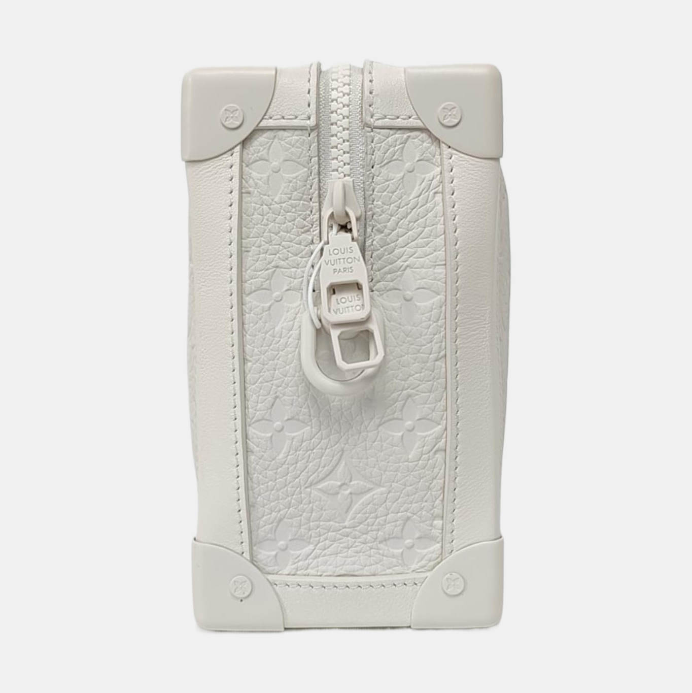 LOUIS VUITTON SOFT TRUNK White Cowhide Monogram Embossed Crossbody Bag Handbag Shoulder Bag White Hardware-(SKU)-955121168