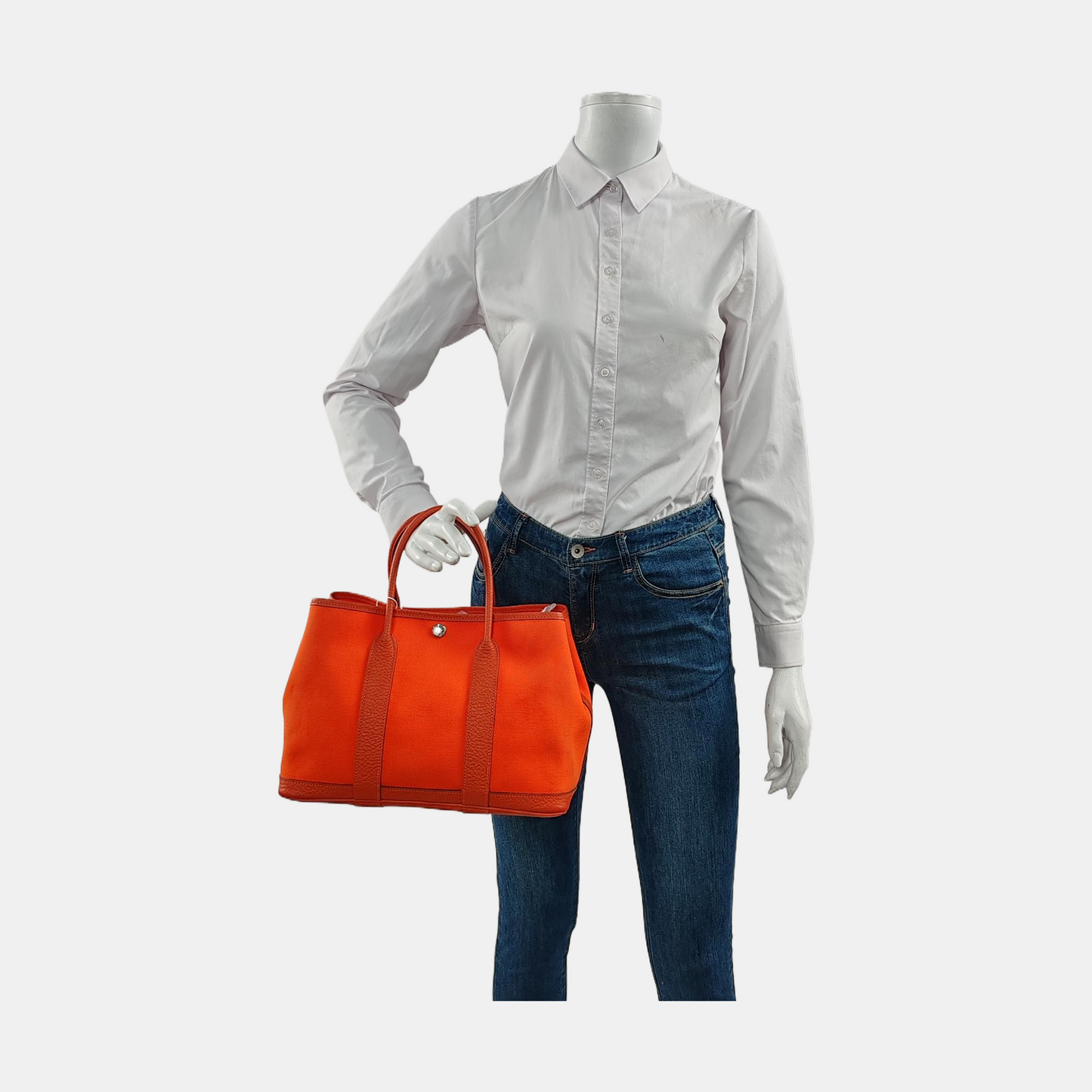 HERMÈS Garden Party 30 Geranium Red Canvas Garden Bag Tote Bag Silver Hardware D-(SKU)-954902323