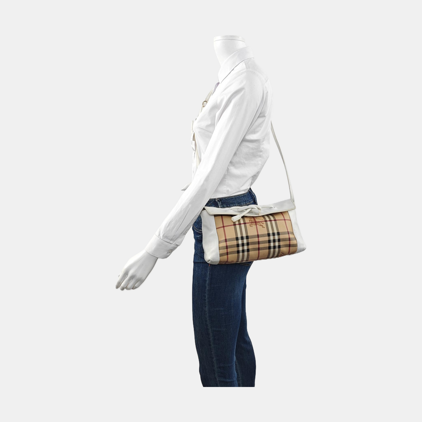BURBERRY Khaki Coated Canvas Warhorse Plaid Crossbody Shoulder Bag Golden hardware-(SKU)-954930104