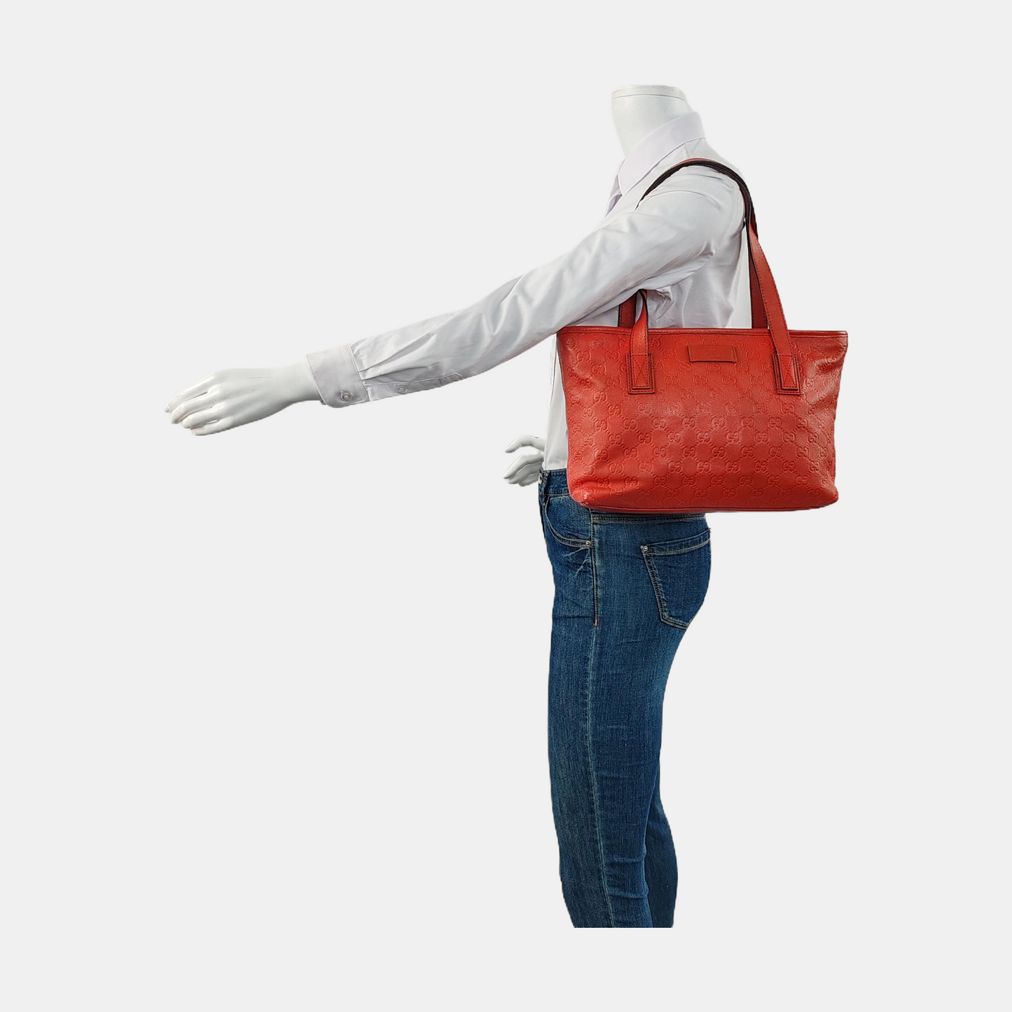 GUCCI GG Imprime Red leather monogram embossed crossbody shoulder tote handbag Golden hardware-(SKU)-954939048