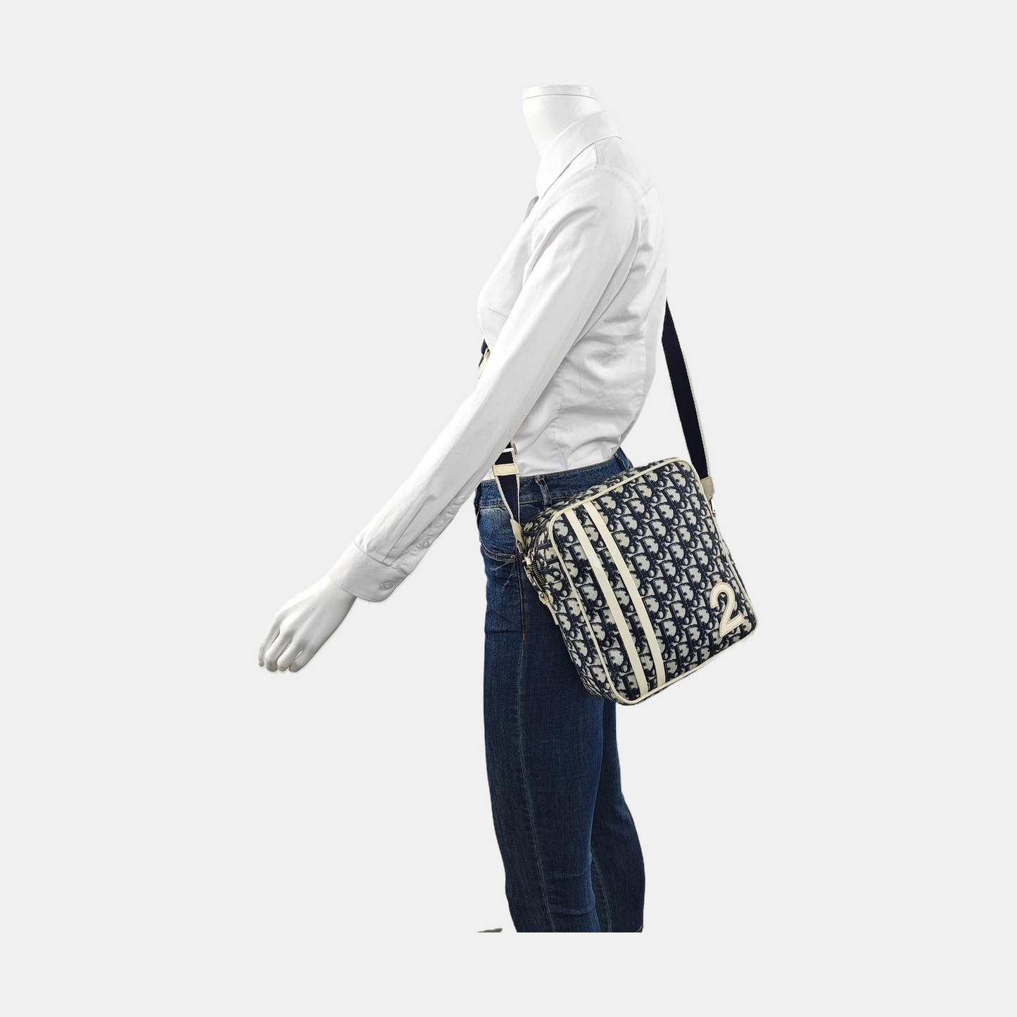 DIOR Rasta Blue Coated Canvas Monogram Crossbody Tote Shoulder Bag Silver Hardware-(SKU)-954926887