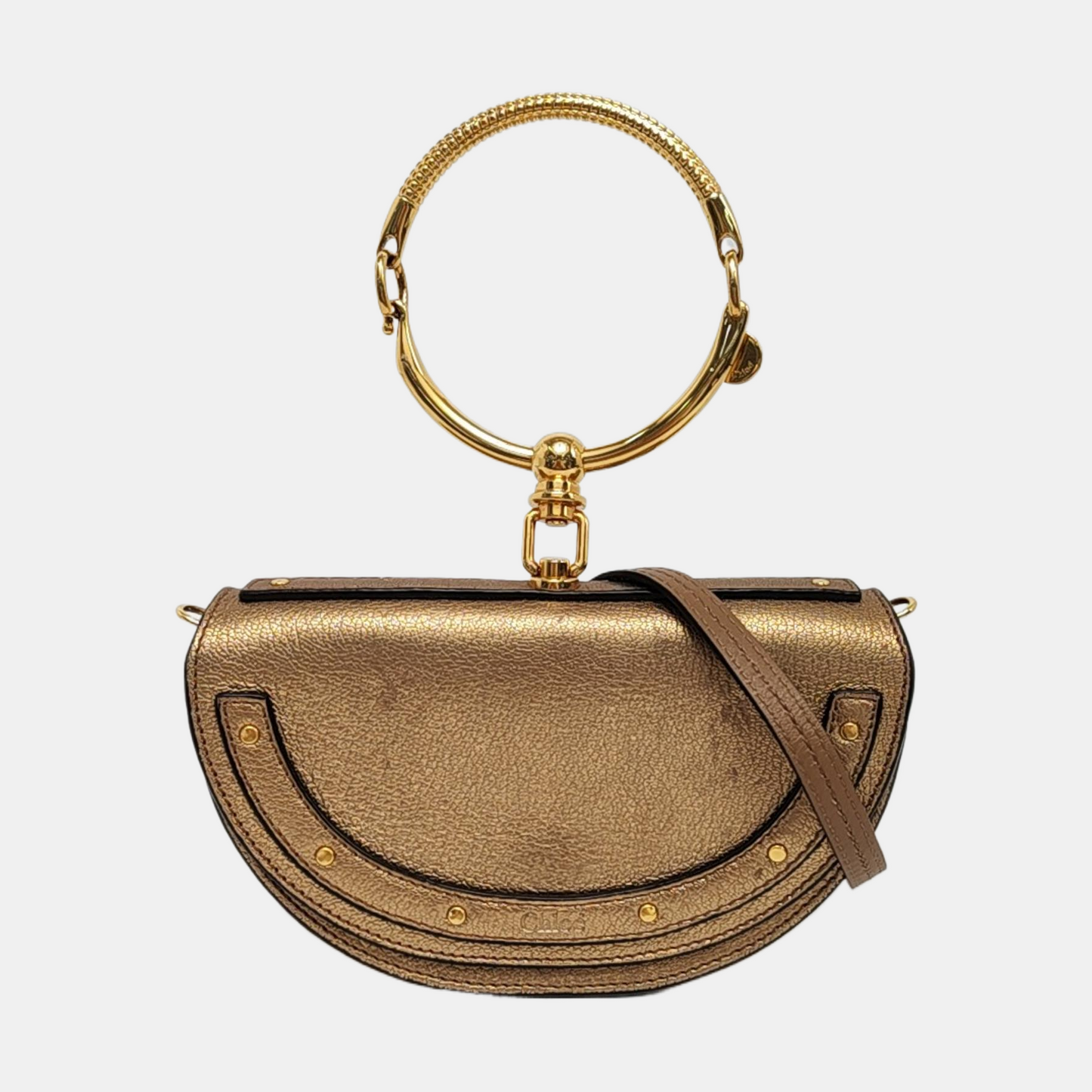 Chloé Nile Golden Cowhide Crossbody Single Shoulder Bag Handbag Golden hardware Removable shoulder strap-(SKU)-954874454