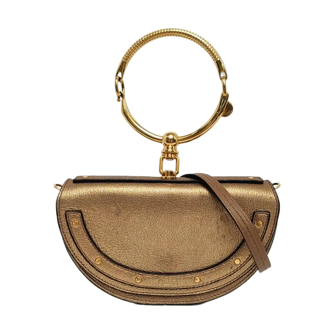 Chloé Nile Golden Cowhide Crossbody Single Shoulder Bag Handbag Golden hardware Removable shoulder strap-(SKU)-954874454