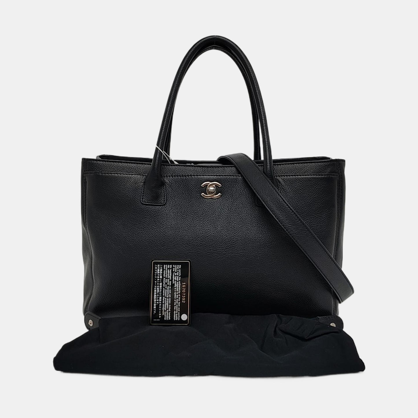 CHANEL CERF Black Calfskin Leather Shoulder Bag with Removable Strap-(SKU)-954658112