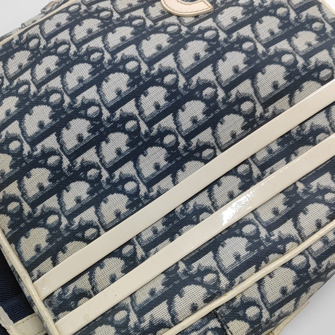 DIOR Rasta Blue Coated Canvas Monogram Crossbody Tote Shoulder Bag Silver Hardware-(SKU)-954926887