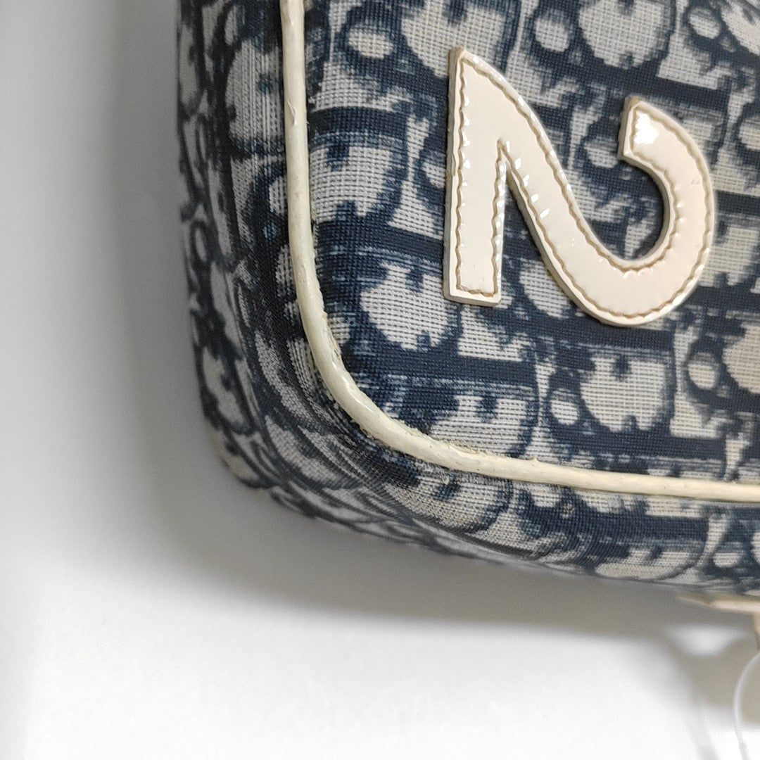 DIOR Rasta Blue Coated Canvas Monogram Crossbody Tote Shoulder Bag Silver Hardware-(SKU)-954926887