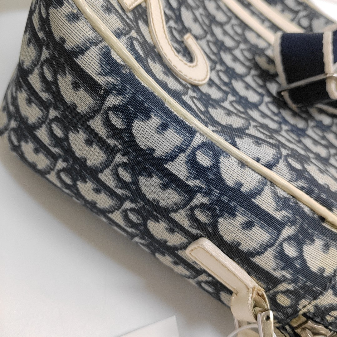 DIOR Rasta Blue Coated Canvas Monogram Crossbody Tote Shoulder Bag Silver Hardware-(SKU)-954926887