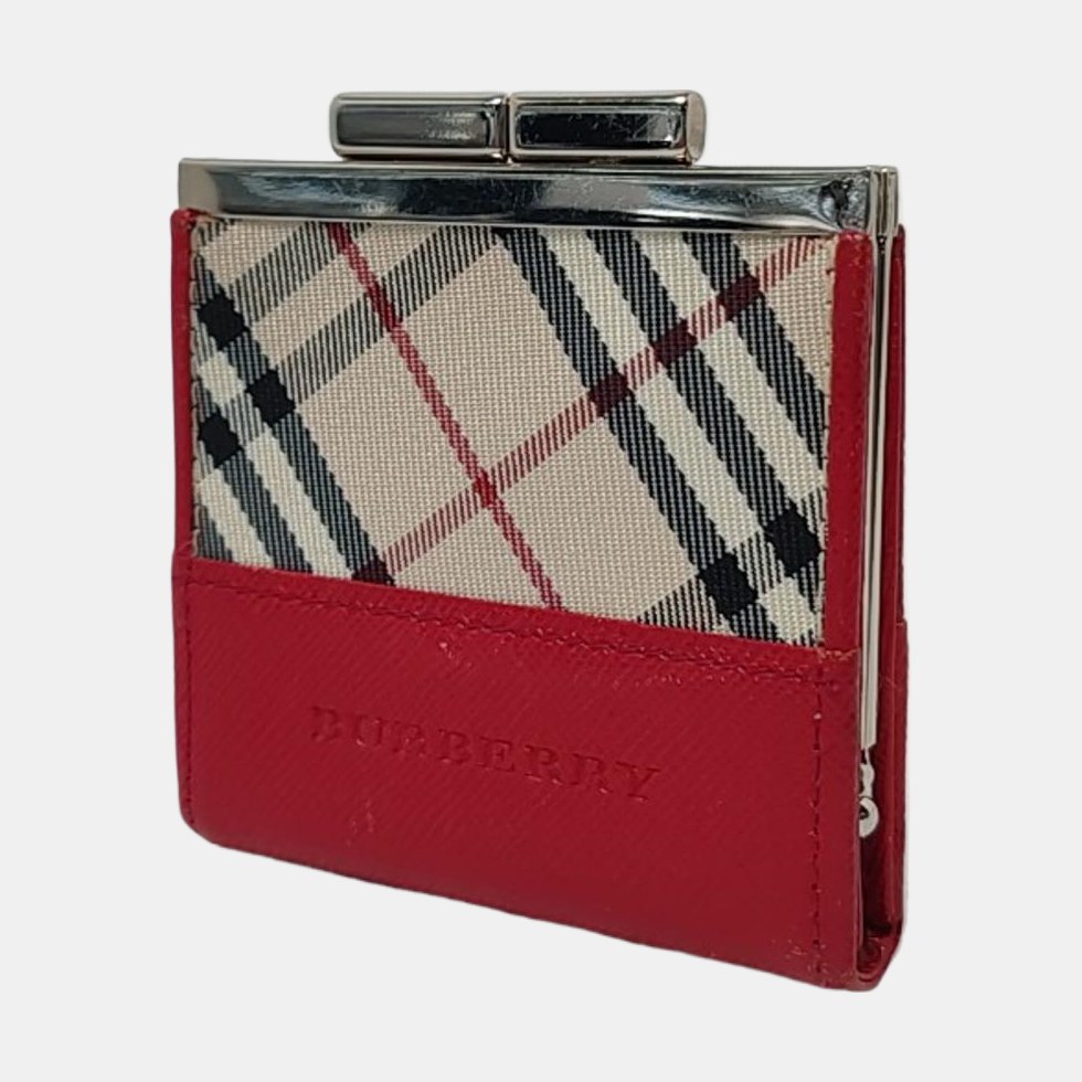 BURBERRY Red Cowhide Embossed Card Case Silver Hardware-(SKU)-942668927