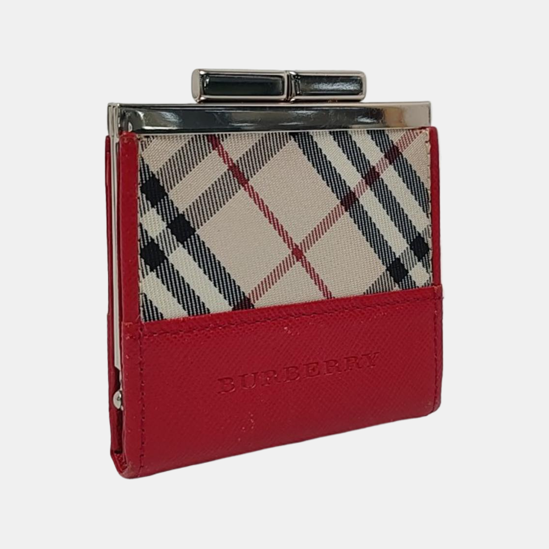 BURBERRY Red Cowhide Embossed Card Case Silver Hardware-(SKU)-942668927