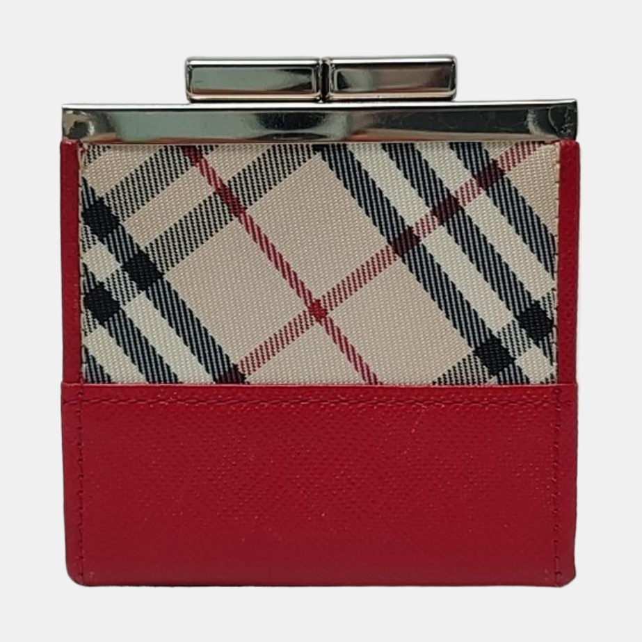 BURBERRY Red Cowhide Embossed Card Case Silver Hardware-(SKU)-942668927