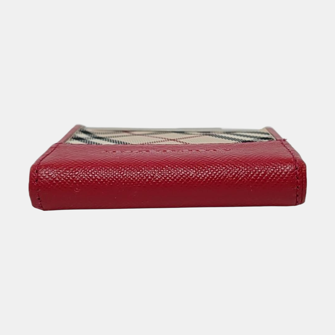 BURBERRY Red Cowhide Embossed Card Case Silver Hardware-(SKU)-942668927