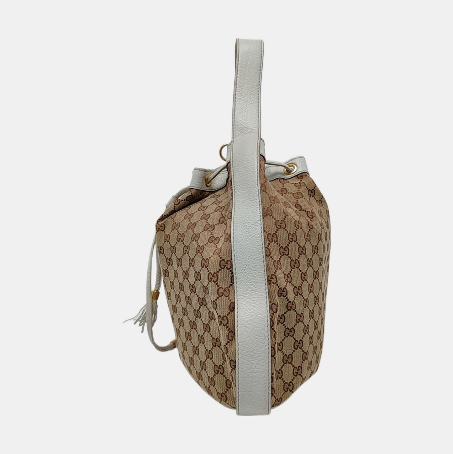 GUCCI Interlocking G Brown Canvas Fringe Shoulder Bag Tote Golden hardware-(SKU)-946676111