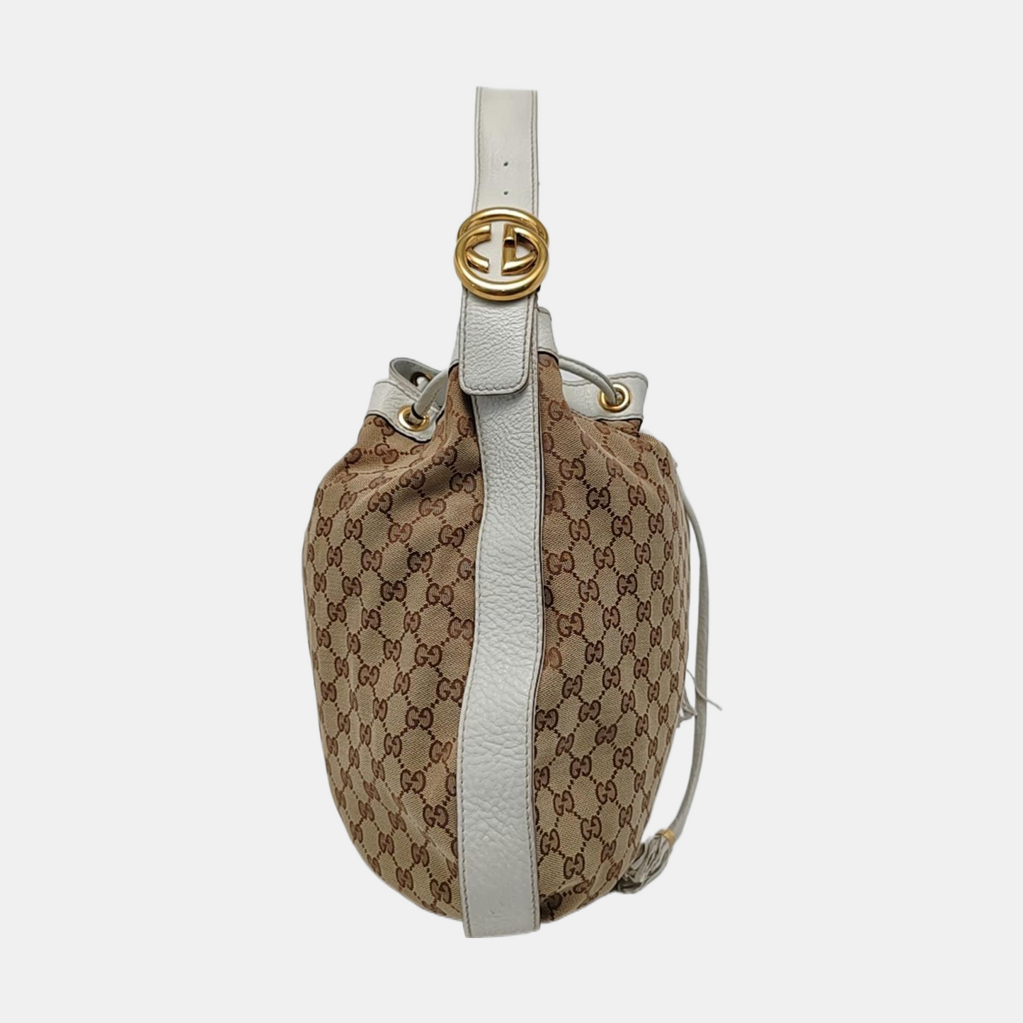 GUCCI Interlocking G Brown Canvas Fringe Shoulder Bag Tote Golden hardware-(SKU)-946676111