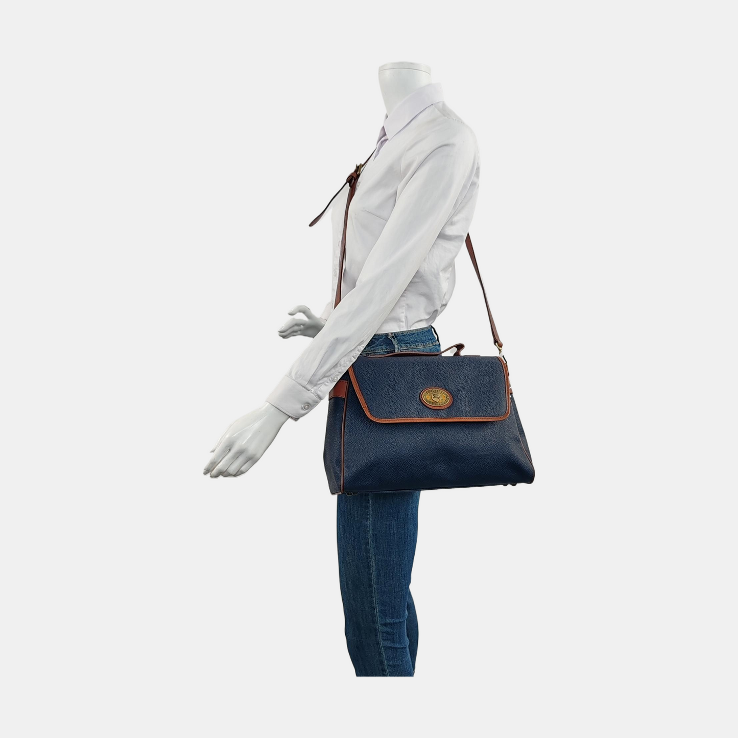 BURBERRY Dark Blue Cowhide Crossbody Bag Tote Bag Single Shoulder Bag Golden hardware Removable shoulder strap-(SKU)-955231320