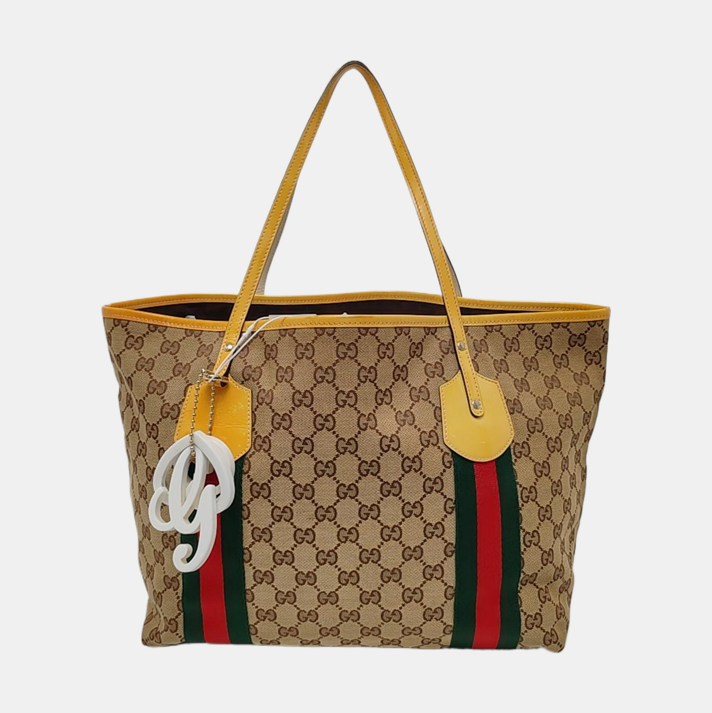 GUCCI Jolicoeur Medium size Khaki Canvas Monogrammed Striped Webbing Single Shoulder Bag Tote Bag Golden hardware-(SKU)-955054471
