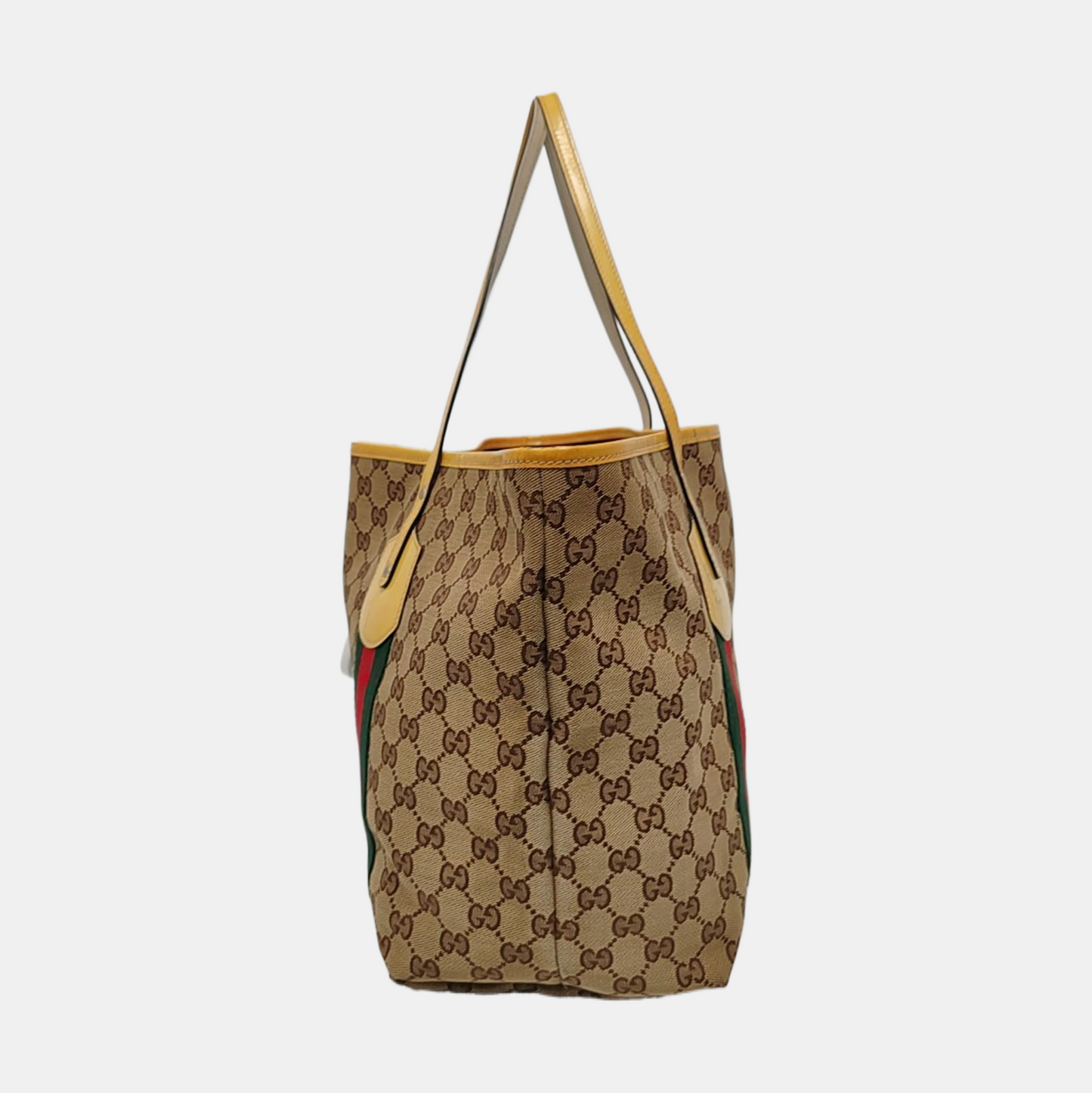 GUCCI Jolicoeur Medium size Khaki Canvas Monogrammed Striped Webbing Single Shoulder Bag Tote Bag Golden hardware-(SKU)-955054471