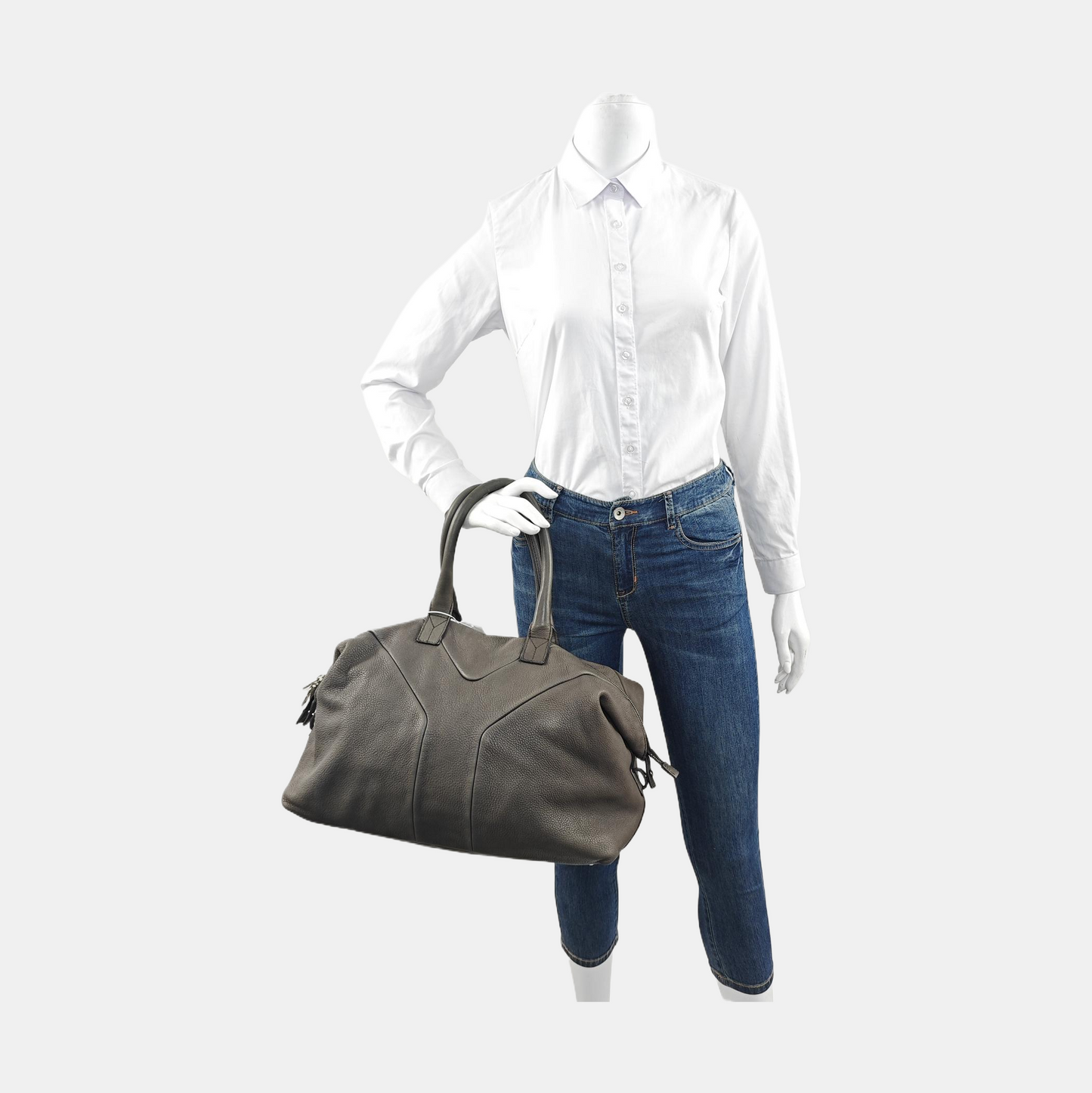 YSL EASY Medium size Dark Grey Leather Quilted Handbag Silver Hardware-(SKU)-955054552