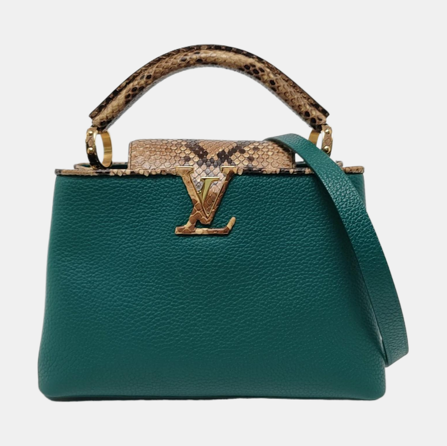 LOUIS VUITTON CAPUCINES BB Green Leather Diagonal Shoulder Bag with Detachable Strap-(SKU)-955038701