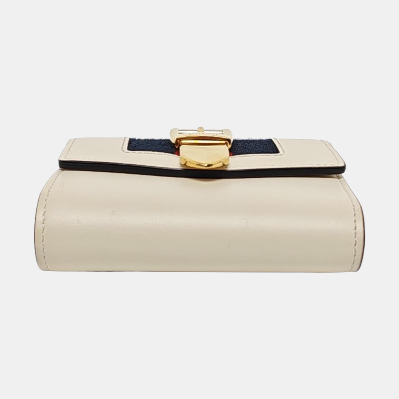 GUCCI Sylvie White Cowhide Striped Strap Serbian Wallet Golden hardware-(SKU)-954989846