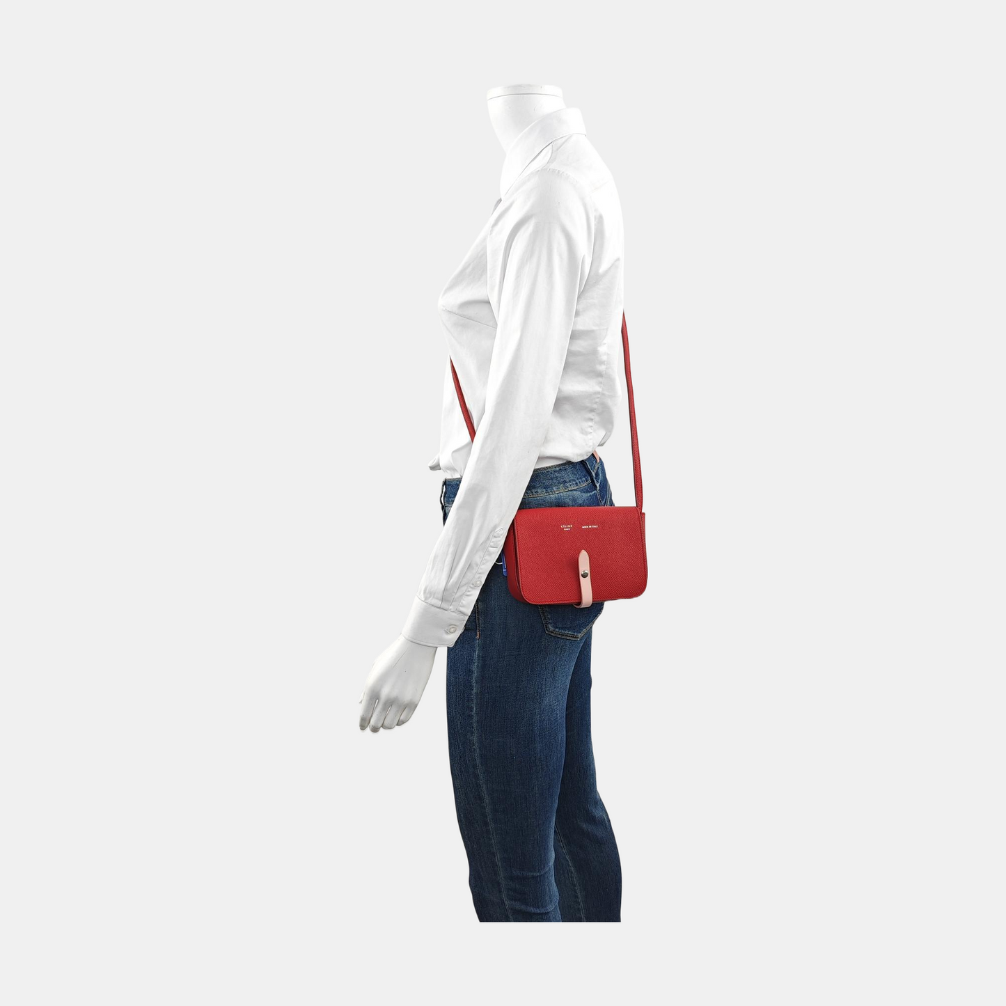 CELINE Red cowhide shoulder bag crossbody bag Silver Hardware-(SKU)-955217814