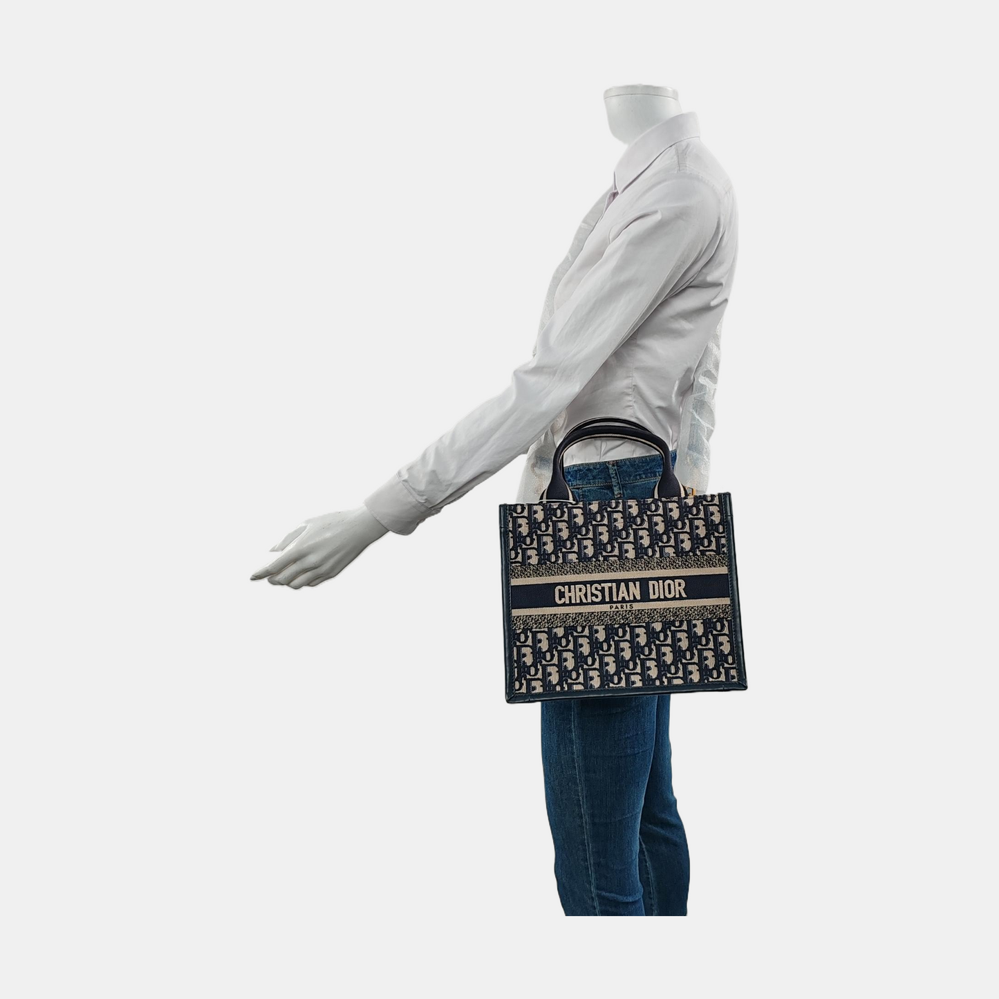 DIOR Book Tote Small Blue Canvas Monogram Embroidered Crossbody Shoulder Bag Handbag Tote Bag Golden Hardware Removable Strap Accessories Included-(SKU)-955313336