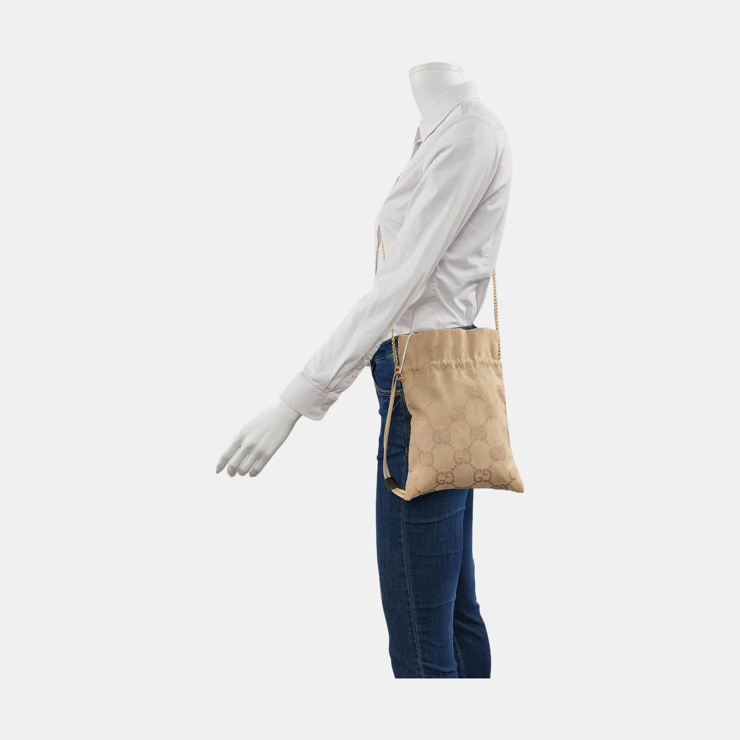GUCCI Bucket bag Beige Canvas Monogrammed Handbag Golden Silver Hardware-(SKU)-955357697