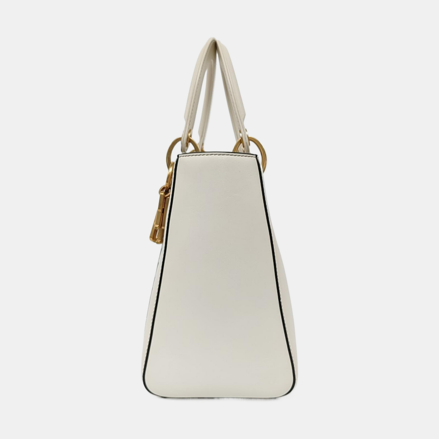 DIOR Lady Dior Medium White Leather Printed Cannage Bag Crossbody Shoulder Bag Handbag Gold Hardware Removable Strap-(SKU)-955334557