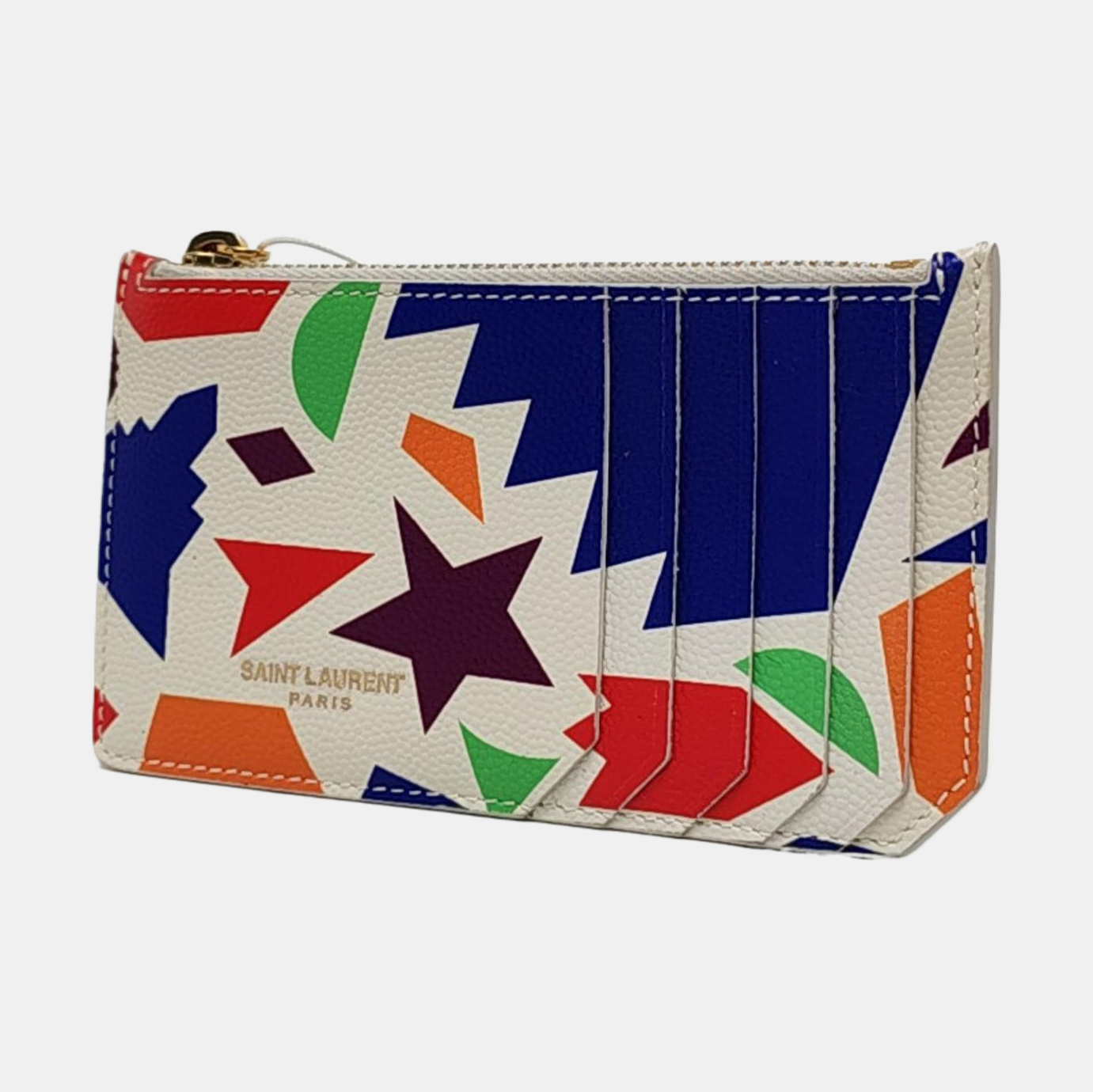 YSL White Leather Printed Card Holder Golden hardware-(SKU)-955513044