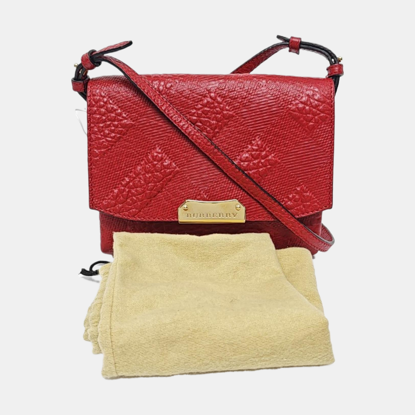 BURBERRY Langley Red Calfskin Embossed Crossbody Bag Golden hardware Removable shoulder strap-(SKU)-954742454