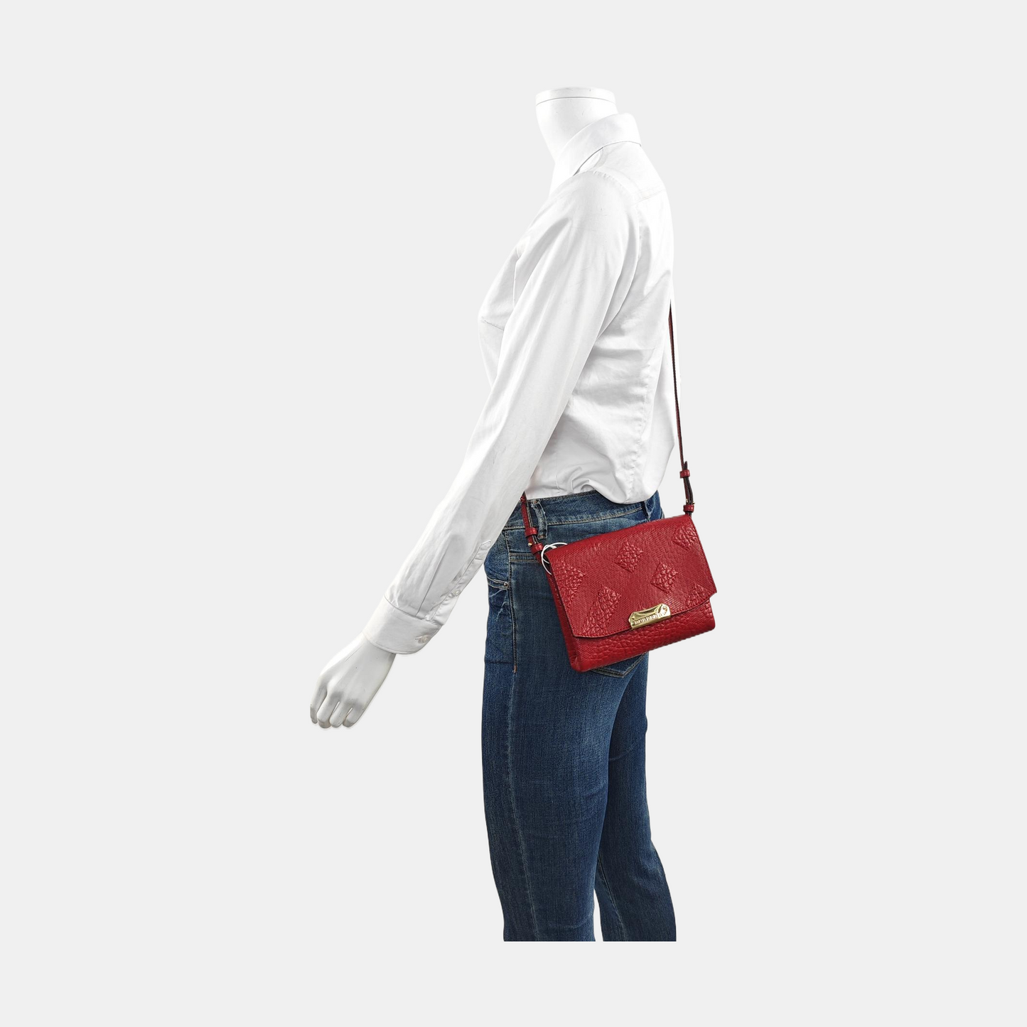 BURBERRY Langley Red Calfskin Embossed Crossbody Bag Golden hardware Removable shoulder strap-(SKU)-954742454