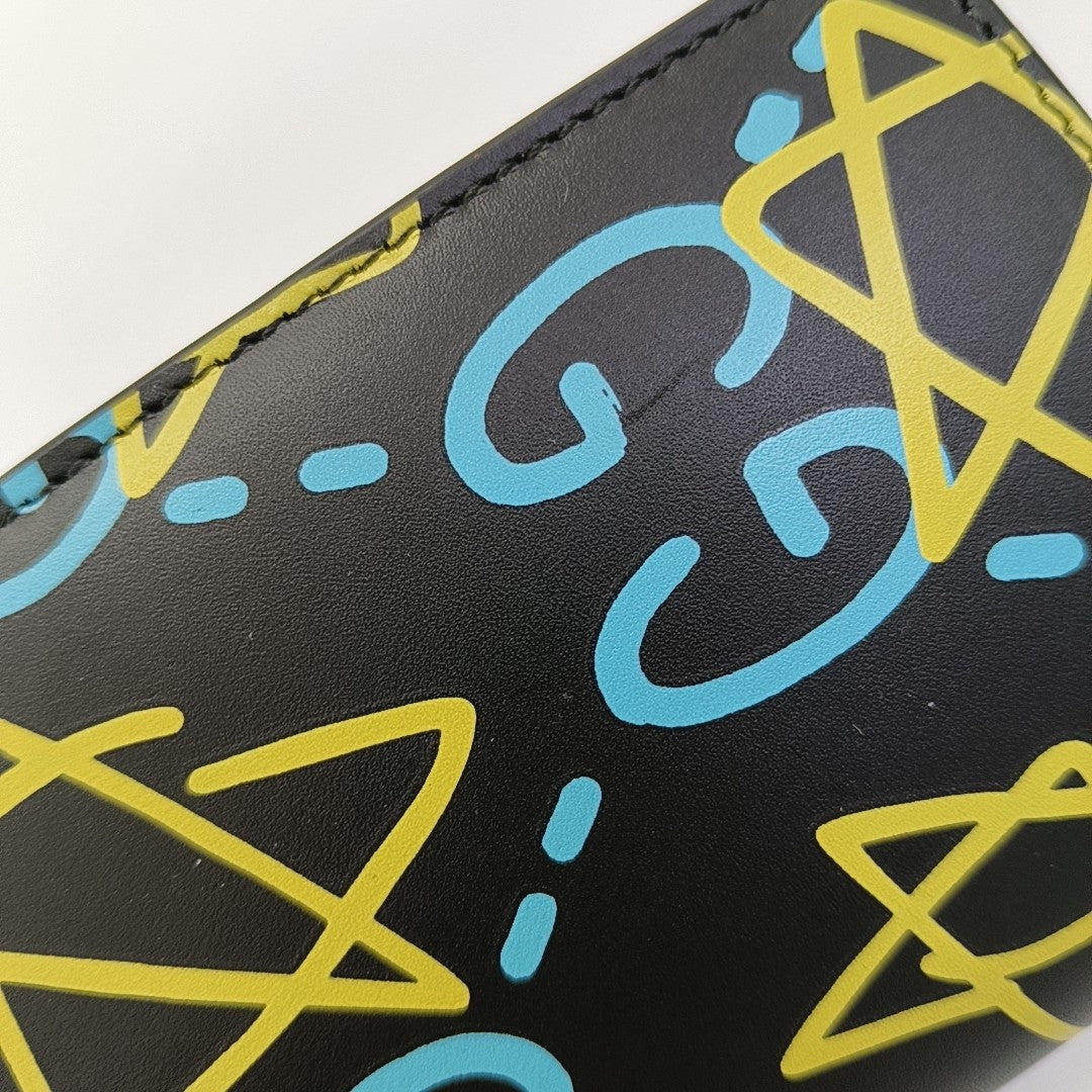 GUCCI Black Leather Printed Wallet Black hardware-(SKU)-955577139