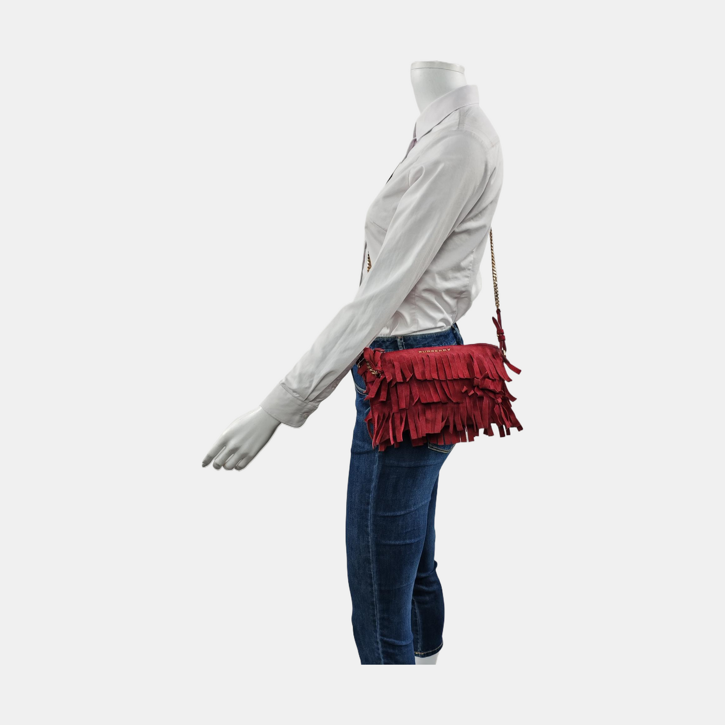 BURBERRY Plum Velvet Leather Fringe Single Shoulder Bag Crossbody Bag Silver Hardware Removable shoulder strap-(SKU)-955725239