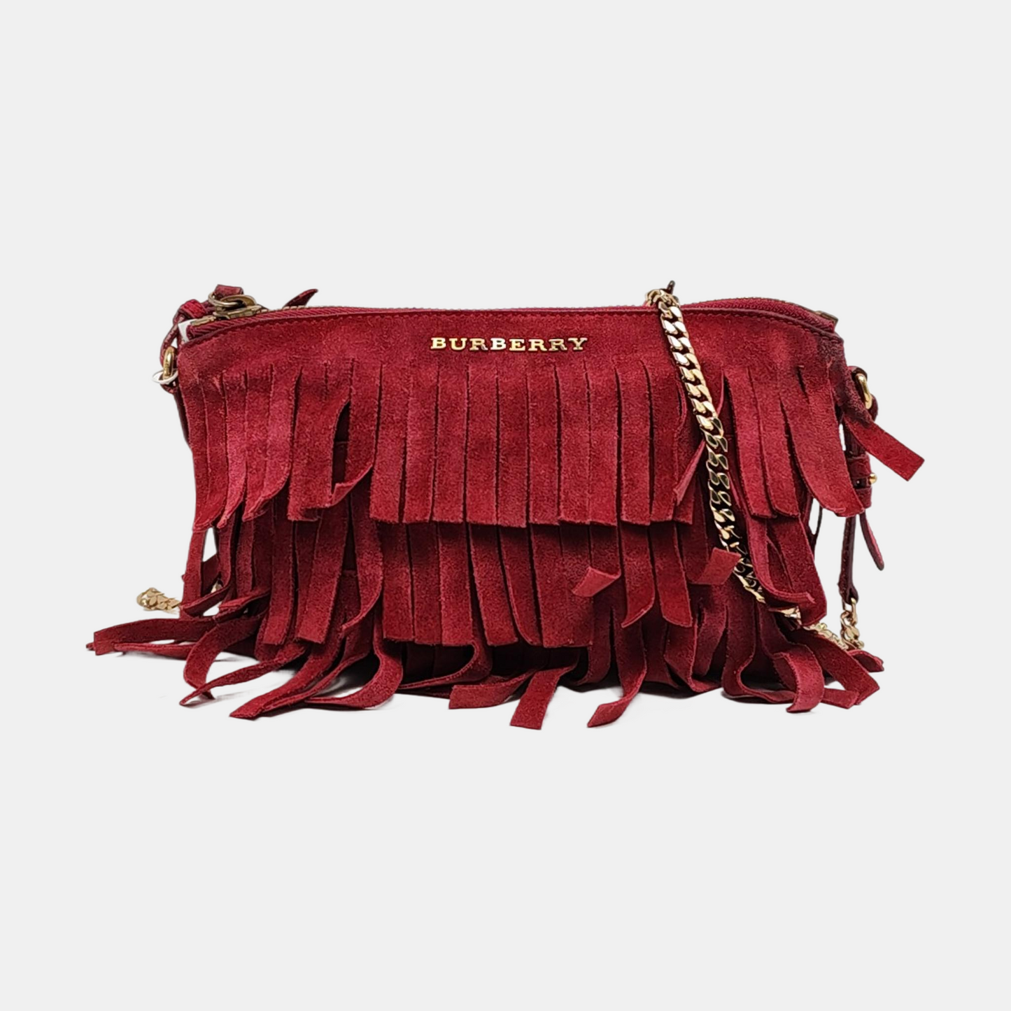 BURBERRY Plum Velvet Leather Fringe Single Shoulder Bag Crossbody Bag Silver Hardware Removable shoulder strap-(SKU)-955725239