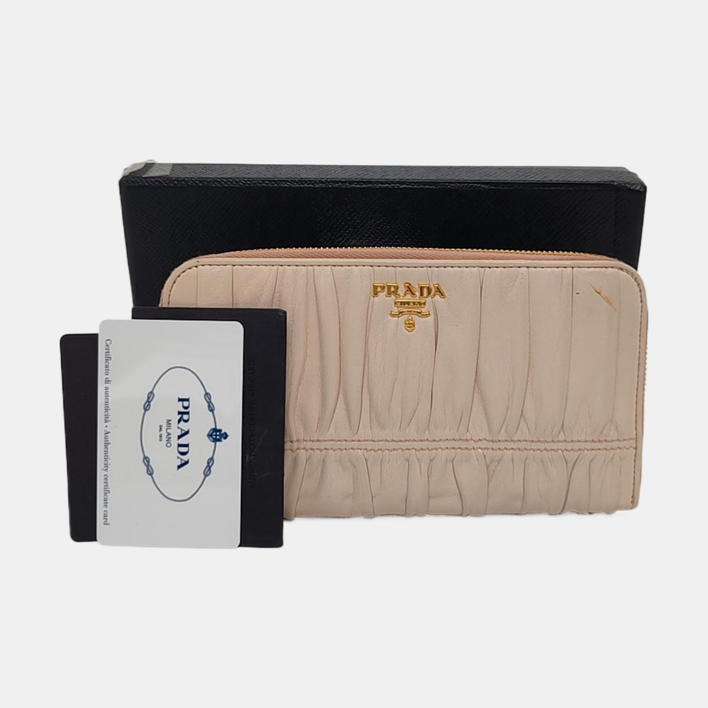 PRADA Beige Lamb Leather Quilted Wallet Golden hardware-(SKU)-955711788